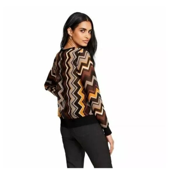 Missoni X Target Chevron V-Neck Sheer Long-Sleeve Pullover Top Multicolor - Picture 2 of 10